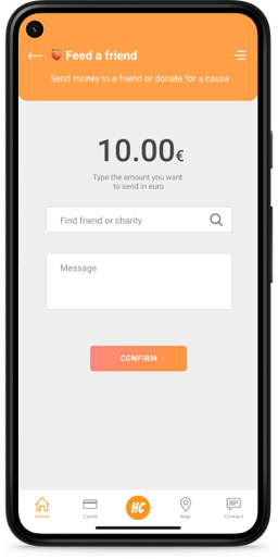 The Feed a friend feature on the app to send money to colleagues