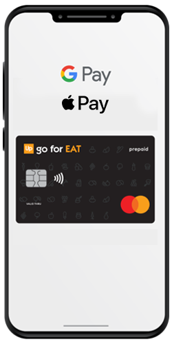 Mobile with the GoForEAT meal card and the Google Pay logo